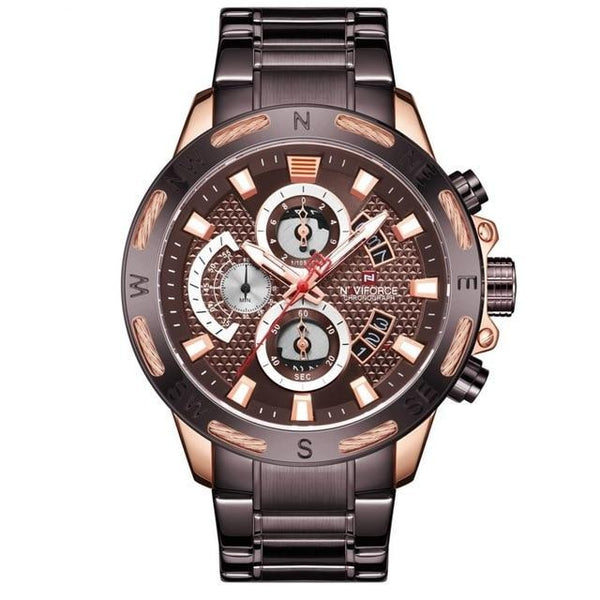 Luxury Big Face Chronograph Steel Watch - Brown