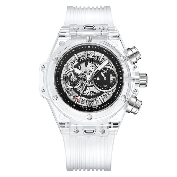 Luxury Transparent Chronograph Skeleton Quartz Watch - Silver