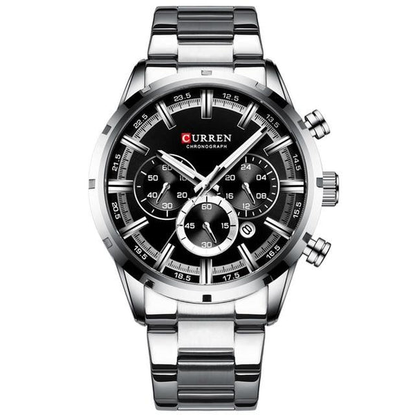 Luxury Mechanical Steel Chronograph Watch - Black/Silver