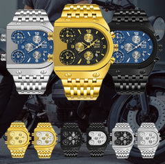 Luxury Mechanical Steel Chronograph Steel Band Watch - Gold/Blue