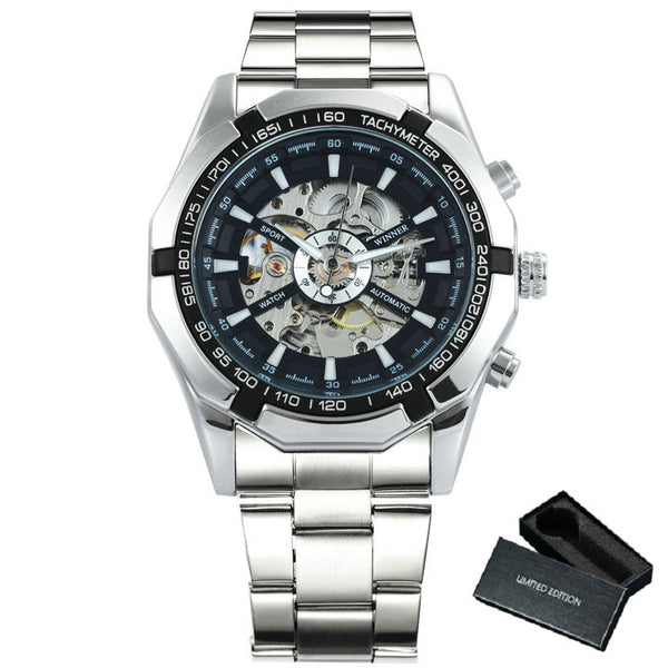 Ultra Luxury Mechanical Steel Skeleton Watch - Steel/Black/Steel