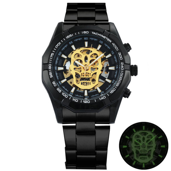 Ultra Luxury Mechanical Steel Skeleton Skull Watch - Gold/Black
