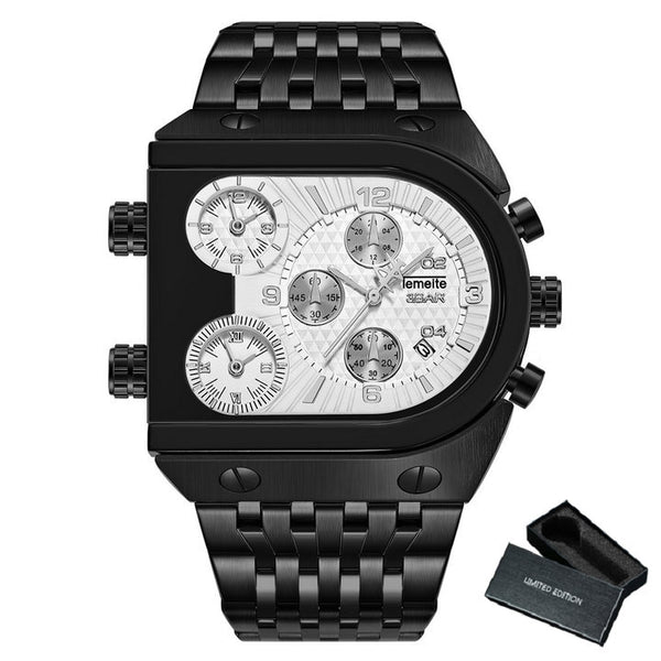 Luxury Mechanical Steel Chronograph Steel Band Watch - Black/White