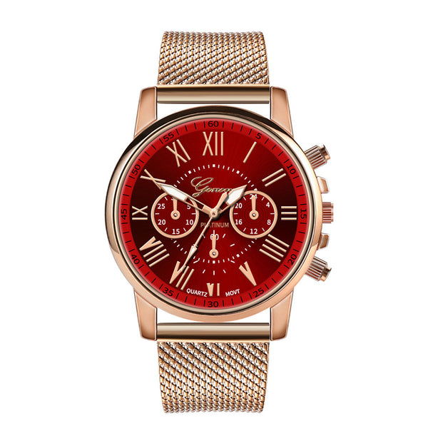 Luxury Chronograph Milanese Stainless Steel Gold Band Watch - Red