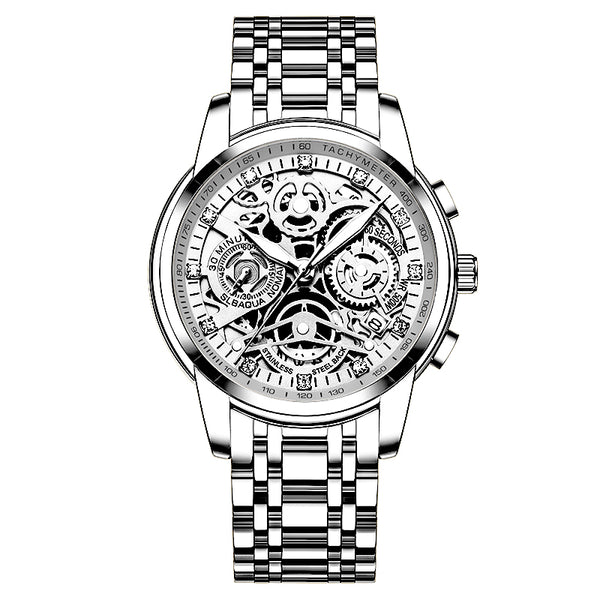 Ultra Luxury Steel Chronograph Skeleton Watch - Silver