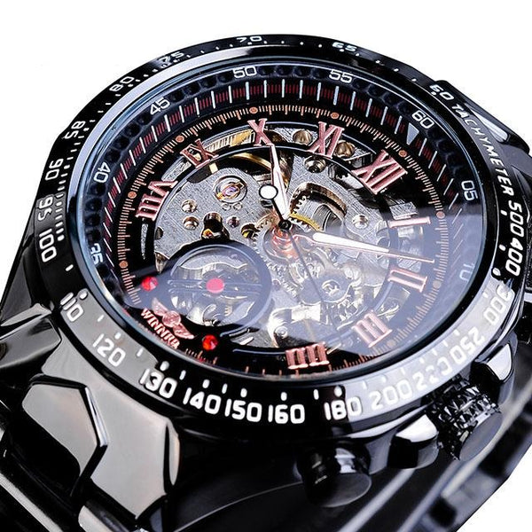 Ultra Luxury Automatic Skeleton Steel Watch - Steel/Black/Black