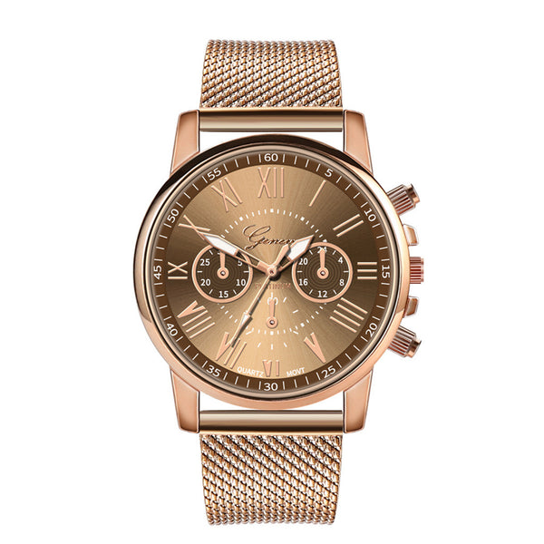 Luxury Chronograph Milanese Stainless Steel Gold Band Watch - Brown
