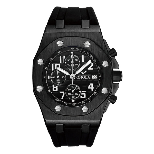 Luxury Chronograph Steel Watch - Black/Black