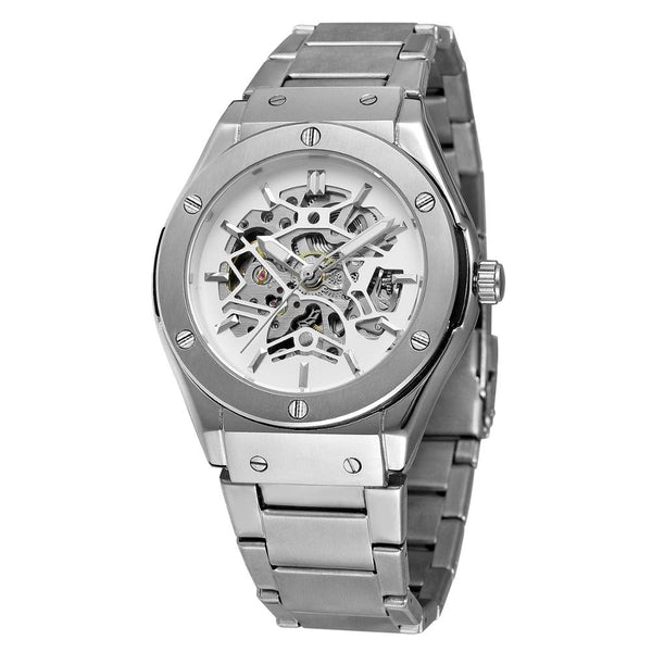 Ultra Luxury Steel Chronograph Skeleton Steel Band Watch - White/Silver