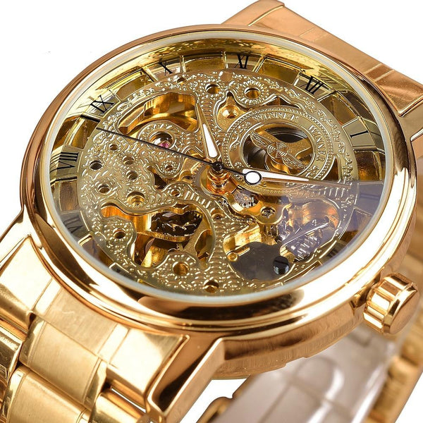 Ultra Luxury Steel Mechanical Skeleton Watch - Gold