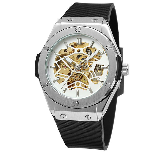 Ultra Luxury Steel Chronograph Skeleton Watch - White/Gold/Silver