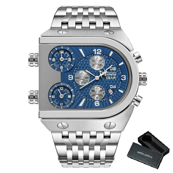 Luxury Mechanical Steel Chronograph Steel Band Watch - Silver/Blue