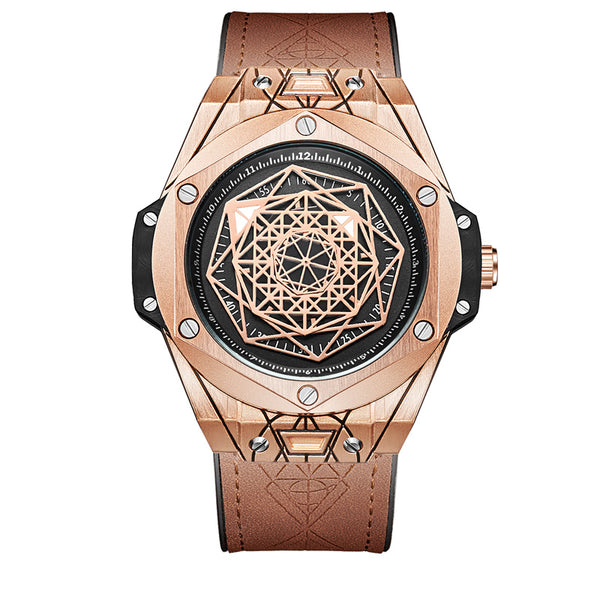Luxury Steel Geometric Quartz Watch - Rose Gold/Brown