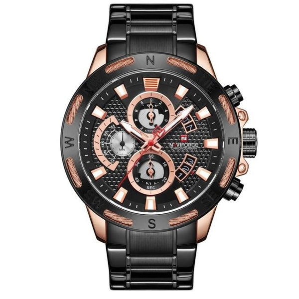 Luxury Big Face Chronograph Steel Watch - Black