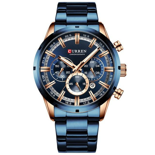 Luxury Mechanical Steel Chronograph Watch - Blue/Gold