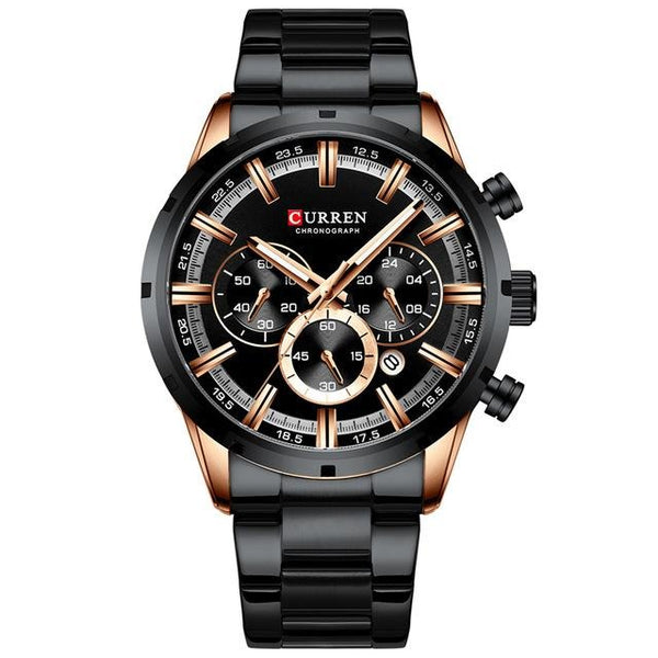 Luxury Mechanical Steel Chronograph Watch - Black/Gold