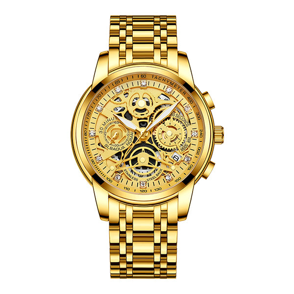 Ultra Luxury Steel Chronograph Skeleton Watch - Gold