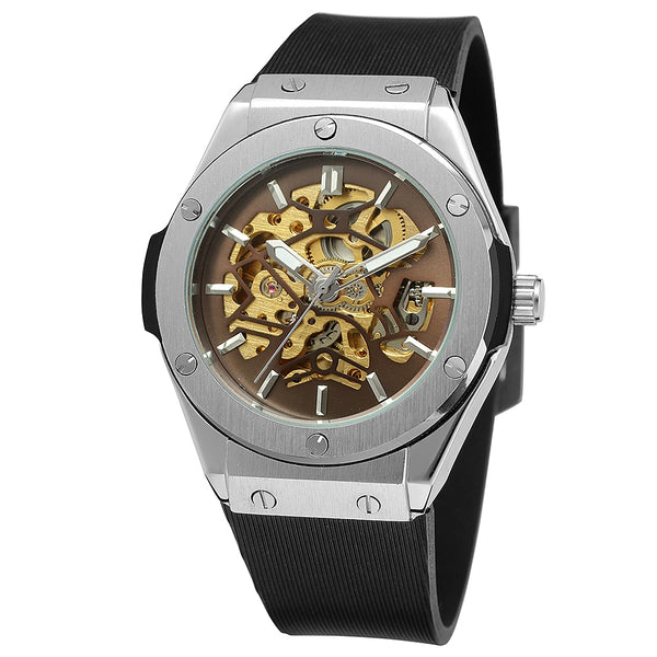 Ultra Luxury Steel Chronograph Skeleton Watch - Brown/Silver