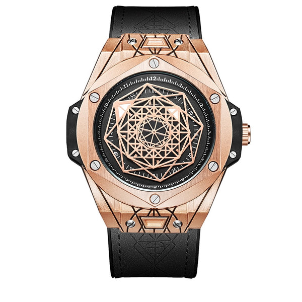 Luxury Steel Geometric Quartz Watch - Rose Gold/Black