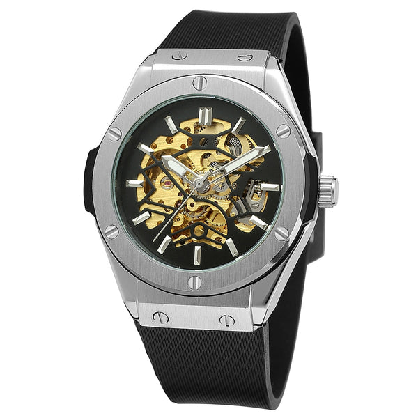 Ultra Luxury Steel Chronograph Skeleton Watch - Black/Gold/Silver