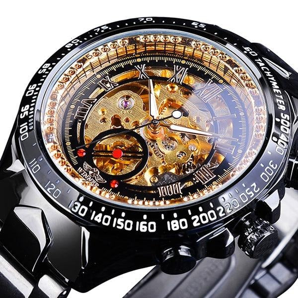 Ultra Luxury Automatic Skeleton Steel Watch - Gold/Black/Black