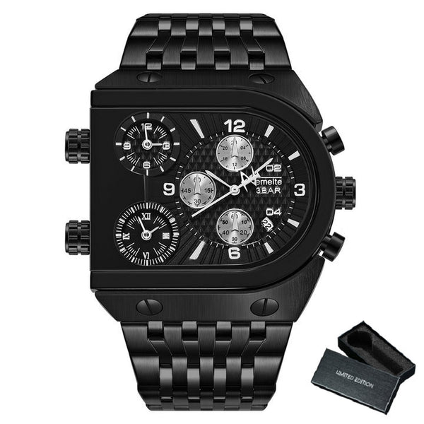 Luxury Mechanical Steel Chronograph Steel Band Watch - Black/Black