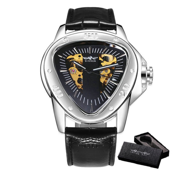 Luxury Steel Automatic Skeleton Watch - Gold/Silver/Black