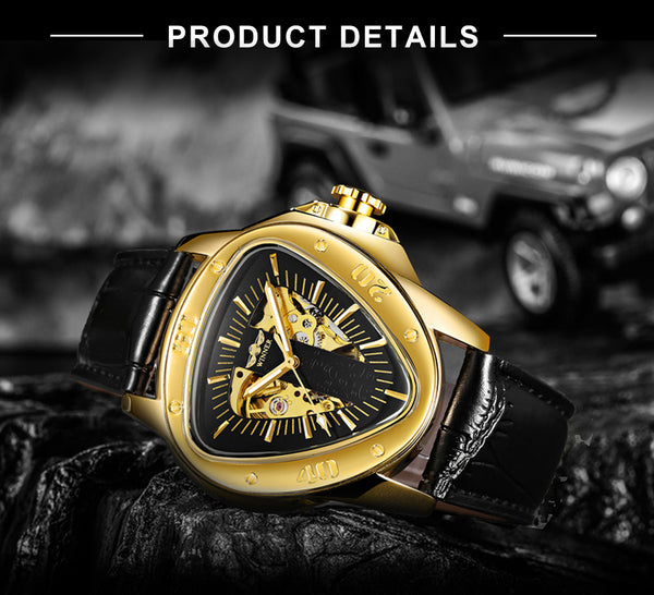 Luxury Steel Automatic Skeleton Watch - Gold/Black