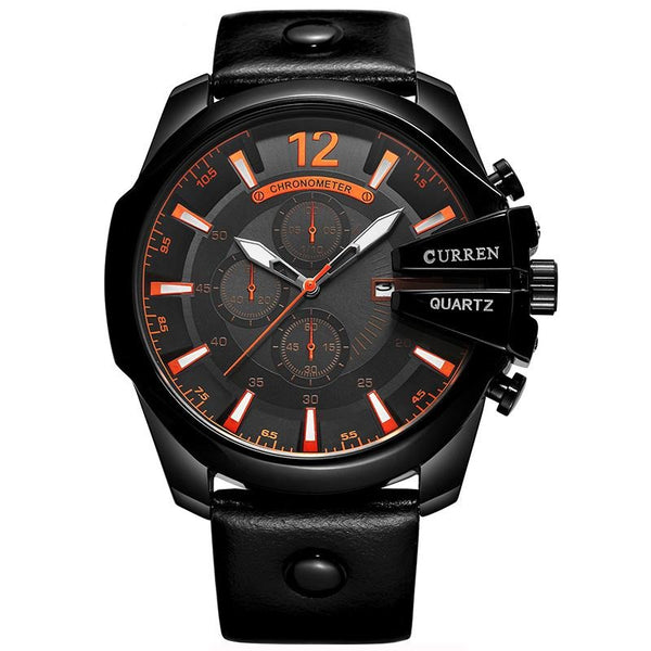 Luxury Quartz Chronograph Leather Watch - Red/Black