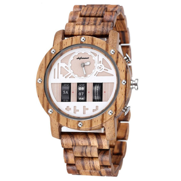 Luxury Wooden Chronograph Quartz Watch - White/Brown