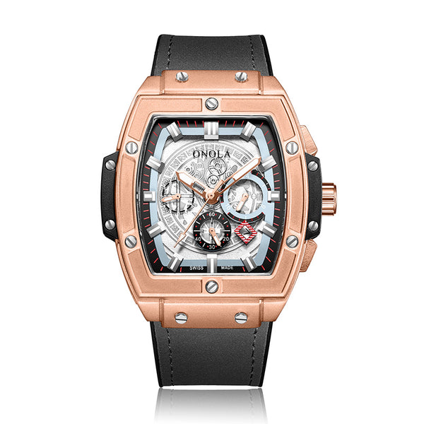 Luxury Chronograph Steel Tonneau Watch - Gold/Black