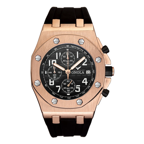 Luxury Chronograph Steel Watch Black/Gold/Black