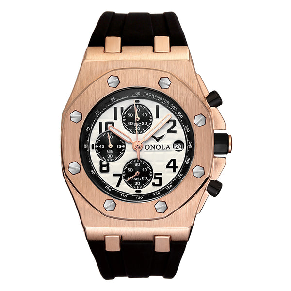 Luxury Chronograph Steel Watch - White/Gold/Black