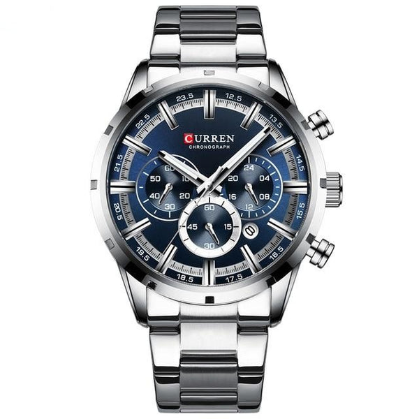 Luxury Mechanical Steel Chronograph Watch - Blue/Silver