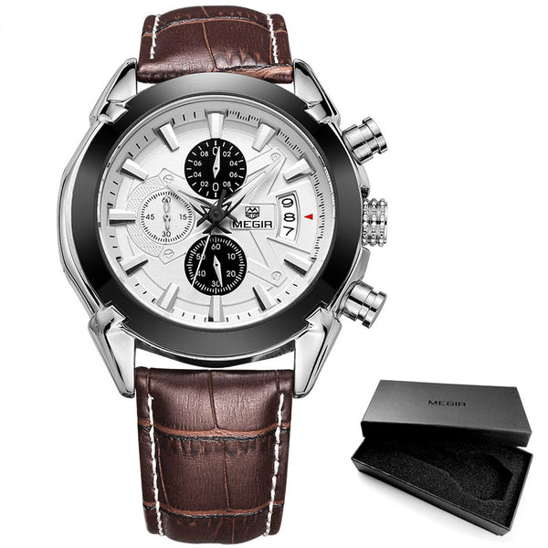 Luxury Leather Quartz Chronograph Watch - Brown