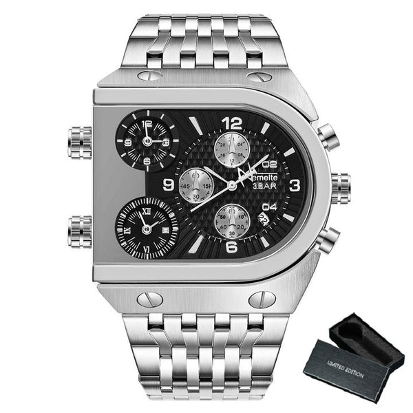 Luxury Mechanical Steel Chronograph Steel Band Watch - Silver/Black