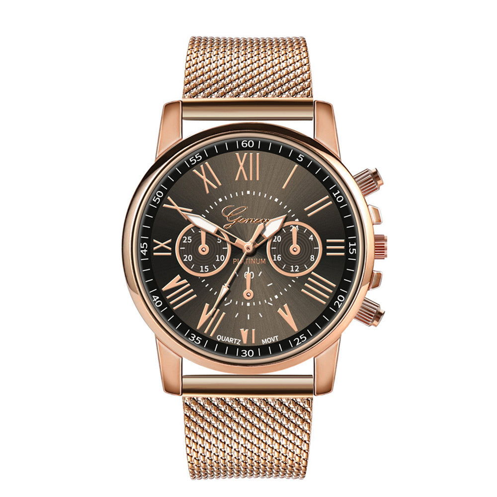 Luxury Chronograph Milanese Stainless Steel Gold Band Watch - Black