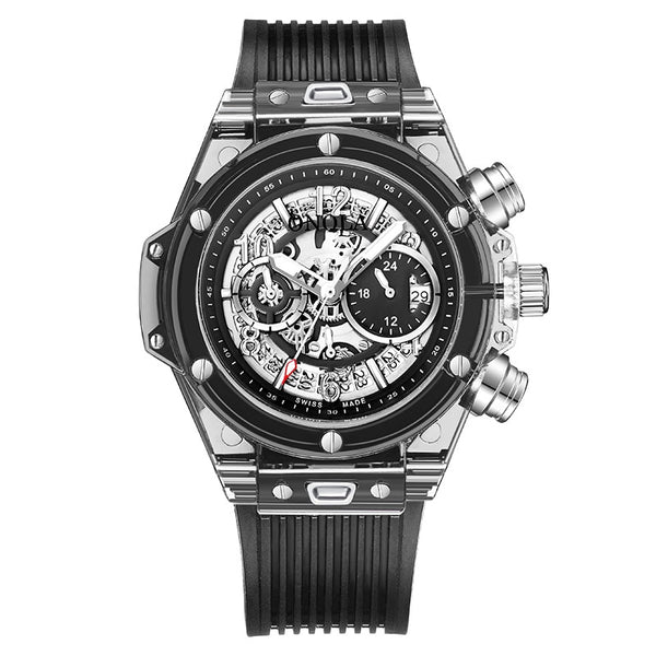 Luxury Transparent Chronograph Skeleton Quartz Watch - Black