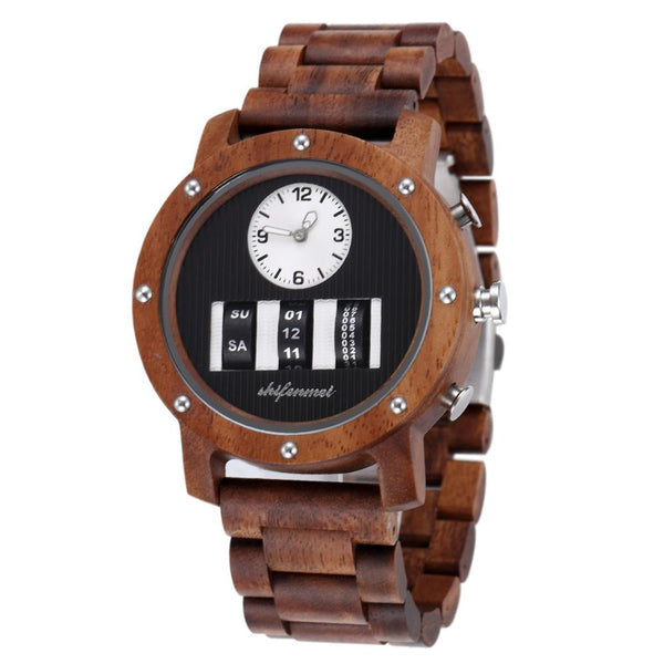 Luxury Wooden Chronograph Quartz Watch - Black/Brown