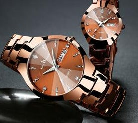 Luxury His/Hers Steel Pair of Watches - Coffee Pair