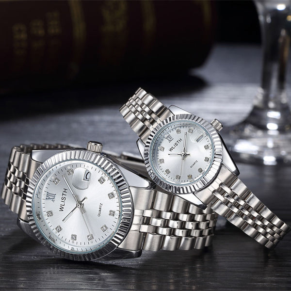 Luxury His/Hers Stainless Steel Quartz Pair of Watches - Silver/Silver