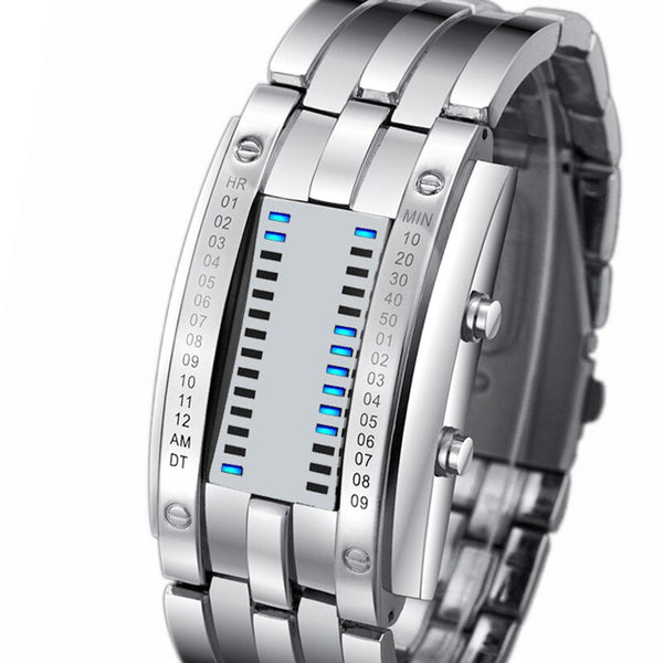 Unique  Stainless Steel LED Waterproof Digital Watch - Mens (Large) Silver