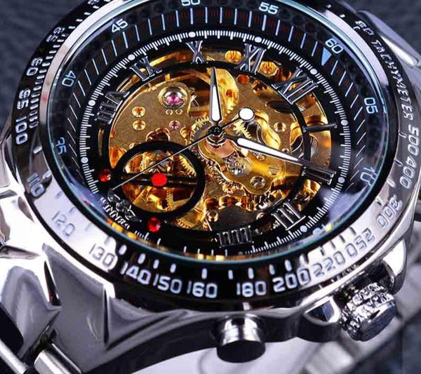 Ultra Luxury Automatic Skeleton Steel Watch - Gold/Black/Steel