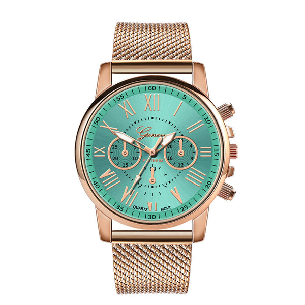 Luxury Chronograph Milanese Stainless Steel Gold Band Watch - Sea Green