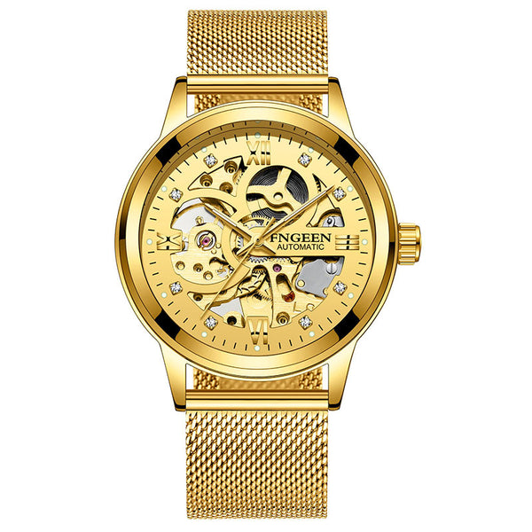 Ultra Luxury Steel Mesh Band Skeleton Watch - Gold
