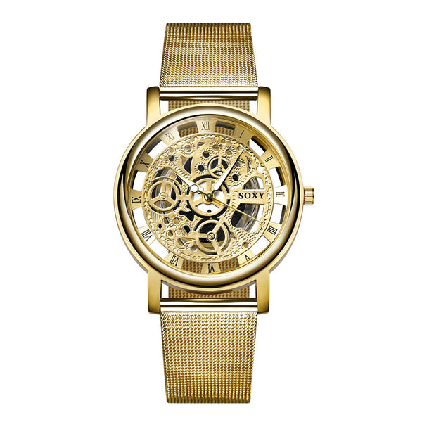 Ultra Luxury Skeleton Steel Mesh Band Watch - Gold