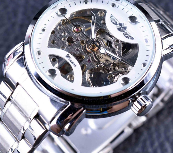 Ultra Luxury Diamond Design Mechanical Steel Skeleton Watch - White