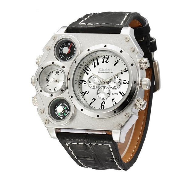 Unique Big Face Multi Time Zone Military Watch - Silver