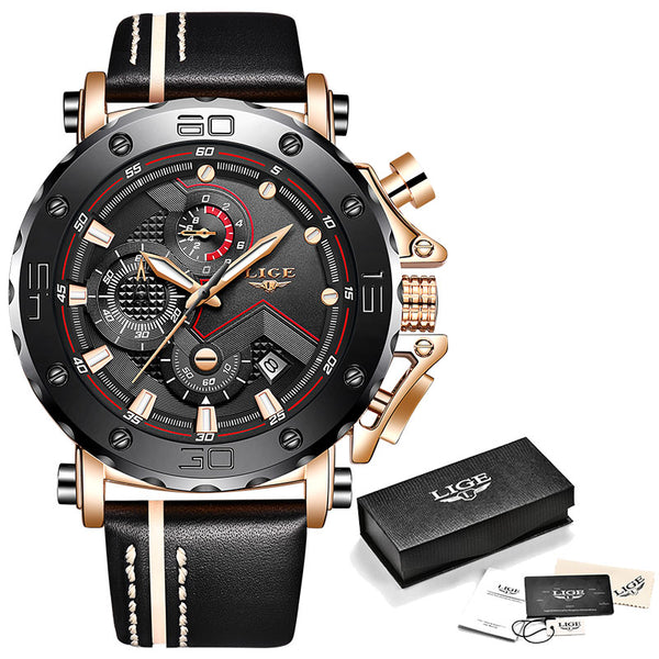 Big Face Steel Chronograph Military Watch - Rose Gold/Black