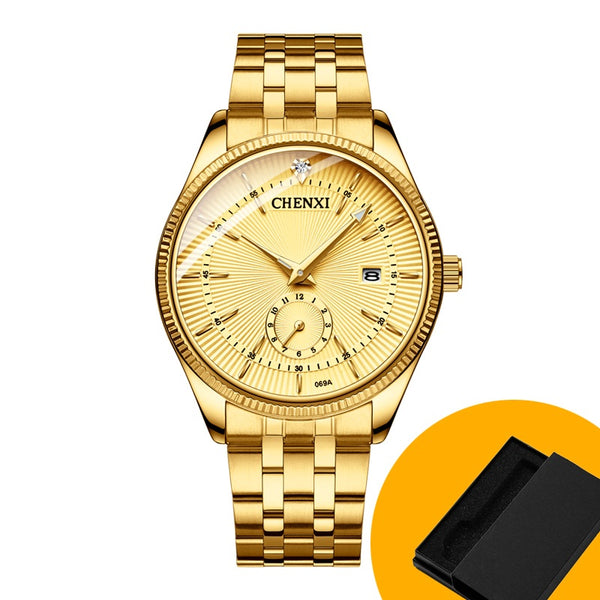 Luxury Dual Dial Steel Band Watch - Mens Gold